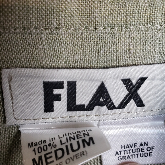 FLAX 100% Linen Long Sleeve Button Down Shirt Green Medium - Picture 4 of 7